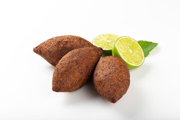 kibbeh traditional Lebanese cuisine food, known in Brazil as Quibe (kibe). Isolated on white background.