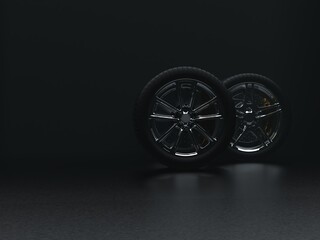 auto wheels on a uniform background in a light haze. 3d render