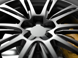 auto wheel with chrome disks close-up on a dark background. 3d render