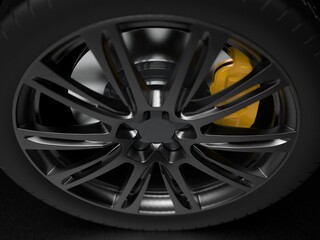 Obraz premium auto wheel with chrome disks close-up on a dark background. 3d render