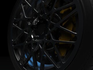 auto wheel with chrome disks on a dark background. 3d render