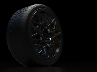 Obraz premium auto wheel with chrome plated on a dark background. 3d render