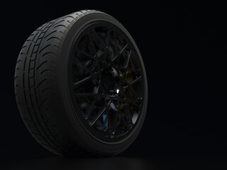 Obraz premium auto wheel with chrome plated on a dark background. 3d render