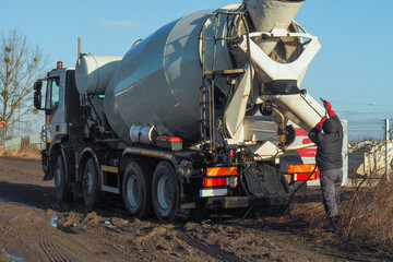 Fototapeta na wymiar cement mixer truck - concrete truck