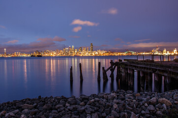 Seattle Blue Hour Skyline Cityscape Landscape Seascape
