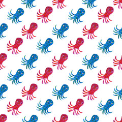 Watercolor octopus pattern on white background