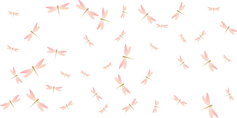 Fototapeta na wymiar Tropical rosy pink dragonfly cartoon vector wallpaper. Spring cute damselflies. Fancy dragonfly cartoon fantasy background. Sensitive wings insects patten. Garden creatures