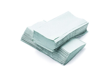 paper towel stack isolated on white background. disposable paper tissue for household cut out