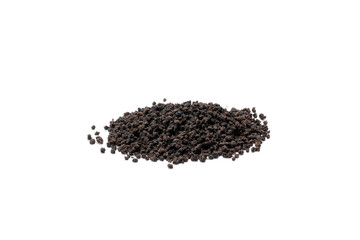 black tea granules isolated on white background. design element. indian beverage tea cut out