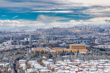 Panoramic Ankara view with Anitkabir in winter time. - obrazy, fototapety, plakaty