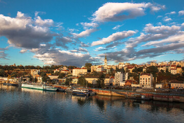 Fototapeta na wymiar Panorama of the city of Belgrade. A popular tourist destination - the port of Belgrade.