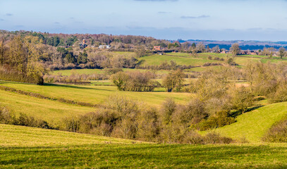 A view across the fields towards Gumley, UK in Springtime