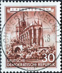 drawing of the Erfurt Cathedral. Restored historical buildings