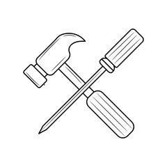 Hammer with screwdriver Line icon , simple Mechanical Tools Hardware vector illustration 