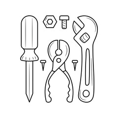 Mechanical Tools Hardware with nuts and bolts Line icon , simple vector illustration 