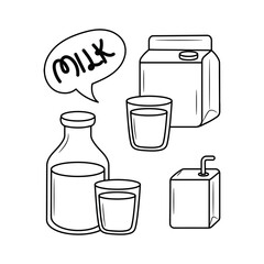 Milk Product line icon, simple milk packaging and dishes  vector illustration 