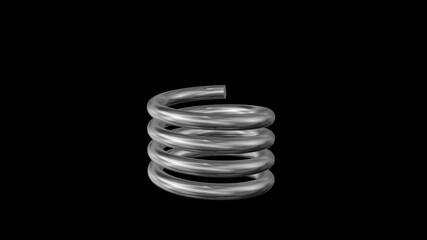 Coiled spring with shiny metal surface. 3d rendering illustration . Isolated black background. 