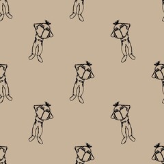 Boy reading a book isolated on brown background. Seamless patterns. Vector illustration.