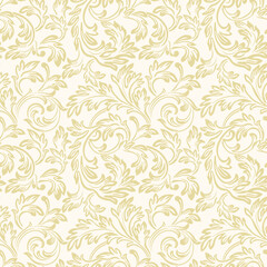 Baroque wallpaper. Seamless vector background of ornate decorative leaves in art deco style. Damascus. Floral royal pattern 