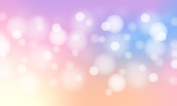 Abstract light blurred bokeh  background. Vector defocused sun shine or sparkling lights and glittering glow. Neon light, night view, close-up. Purple blue pink colored blurred background