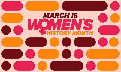 Women's History Month. Celebrated annual in March, to mark women’s contribution to history. Female symbol. Women's rights. Girl power in world. Poster, postcard, banner. Vector illustration