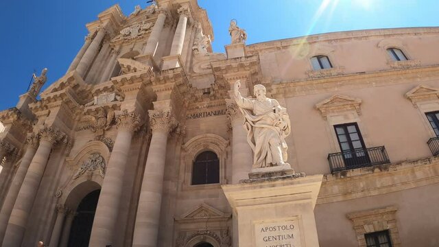 Siracusa, Sicily - evocative view of the facade of the cathedral of Ortigia 