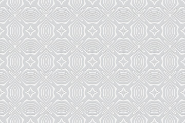 Geometric convex volumetric background from a relief ethnic pattern. 3d white wallpaper based on Mexican, Indian motives for presentations, websites. 