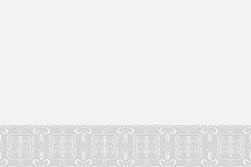 Geometric convex volumetric background from a relief ethnic pattern. Horizontal insert. Unique 3D white wallpaper based on Mexican, Indian motives.
