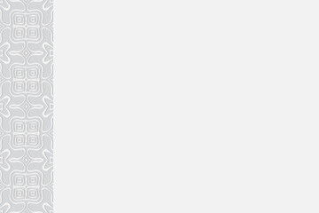 Geometric convex volumetric background from a relief ethnic pattern. Vertical insert. Unique 3D white wallpaper based on Mexican, Indian motives.