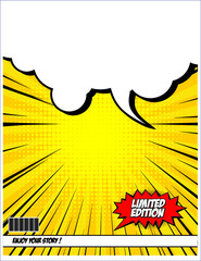 Comic cover, bubble speech, blank background template 