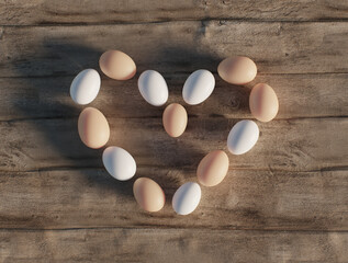 eggs heart shape. heart health concept and eggs. 3d render