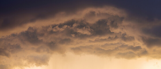 Dramatic thunder sky, background, panoramic view