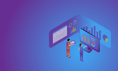 Isometric design Data Analysis. Modern vector illustration concepts for background, banner, mobile app and website.