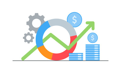 Flat design profit growth. Vector Illustration for mobile app, website.