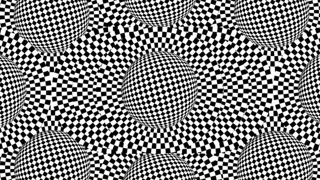 Illusion of motion checkered white and black circles. Optical illusion seamless loop 4k hypnotic background.
