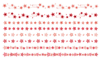 水彩の桜の飾り罫、仕切りライン/ Watercolor Cherry Blossom Border Set
