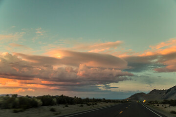 Fototapeta na wymiar dramatic summer sunset sky near Mono Lake in Mono County, California.