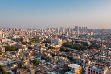 Fototapeta na wymiar Aerial view of old city and modern city skyline in Quanzhou at dusk