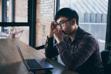 sad depression serious people from work,study stress problem.asian man feeling tired suffering...