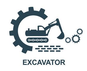 Vector illustration of the icon and logo of the excavator of special equipment for construction work of enterprises and organizations. Tractor