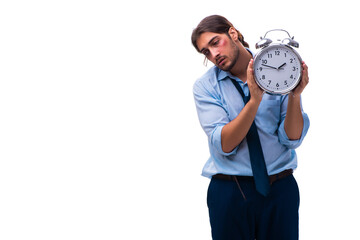 Unhappy young male employee in time management concept