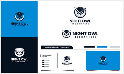 night owl logo with moon concept and business card template