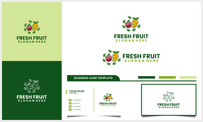 fresh apple and mango Fruit with nature leaf logo with business card template