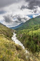 Raging mountain river, Chuya Tributary of the Katun River. Mountain Altai