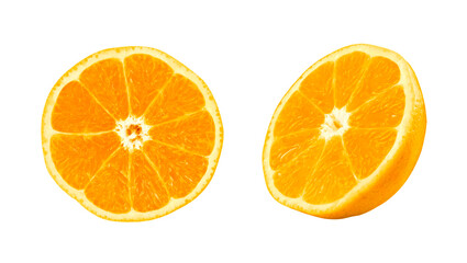 Orange fruit cut in half isolated on white background. Clipping Path