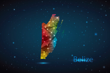 Abstract Polygon Map of Belize. Vector Illustration Low Poly Color Rainbow on Dark Background