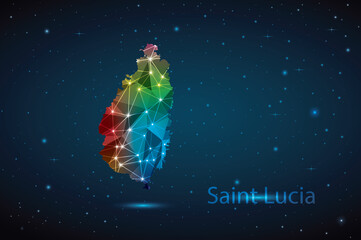 Abstract Polygon Map of Saint Lucia. Vector Illustration Low Poly Color Rainbow on Dark Background