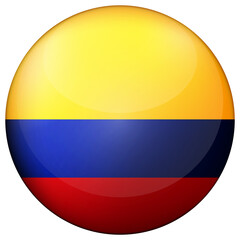 Glass light ball with flag of Colombia. Round sphere, template icon. Colombian national symbol. Glossy realistic ball, 3D abstract vector illustration highlighted on a white background. Big bubble.