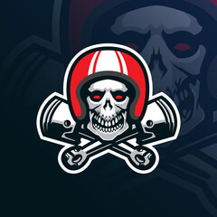 skull piston mascot logo design vector with modern illustration concept style for badge, emblem and t shirt printing. skull and piston illustration.