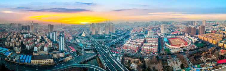 Aerial photography of Qingdao city road overpass